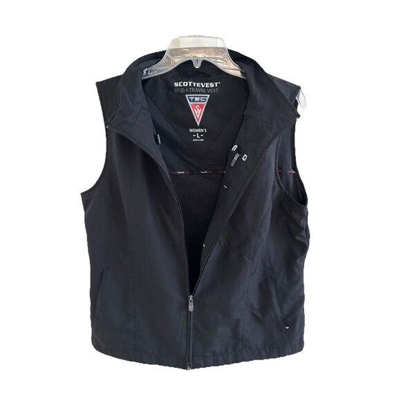 EUC ScottEVest RFID TEC Travel Vest Womens Black Full Zip Cargo  Sz L - Picture 1 of 14